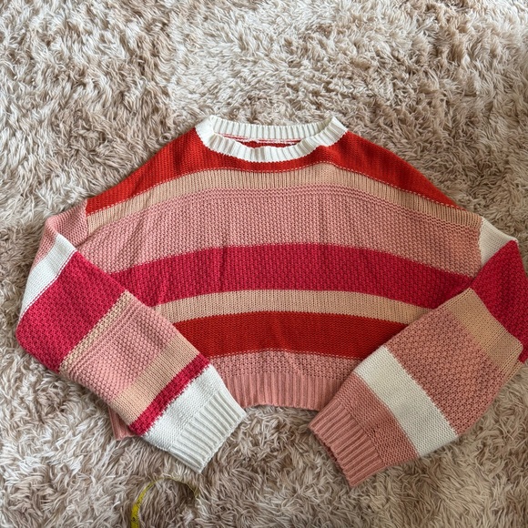 Striped Pink and Red Women's Sweater - Picture 1 of 3